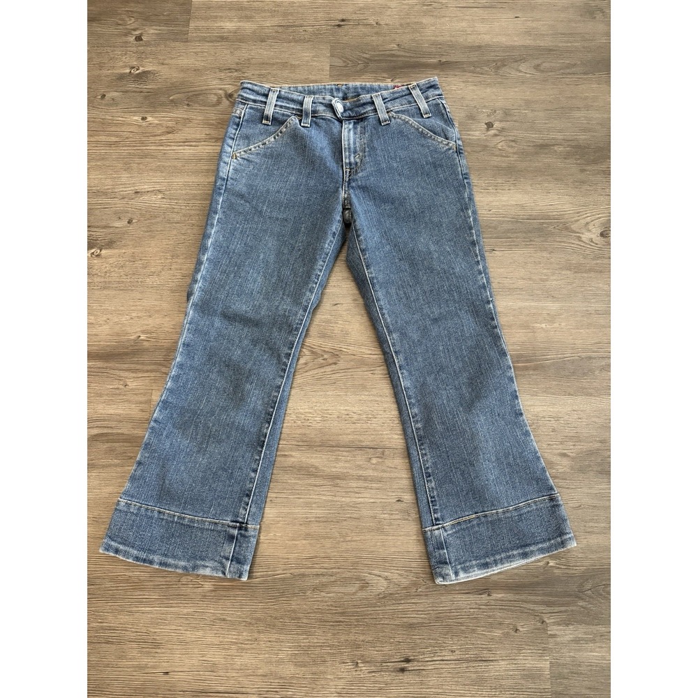Levi's Junior 0 JR Blue Cropped Wide Leg Jeans Cuffed Stretch Denim